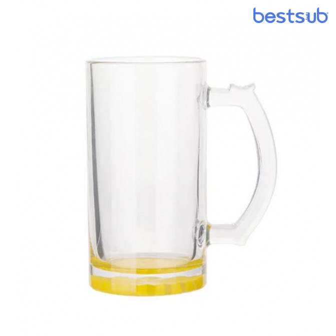 Cană pentru sublimare 16oz transparenta din sticla de bere cu fundul galben BestSub BN1CD-YL