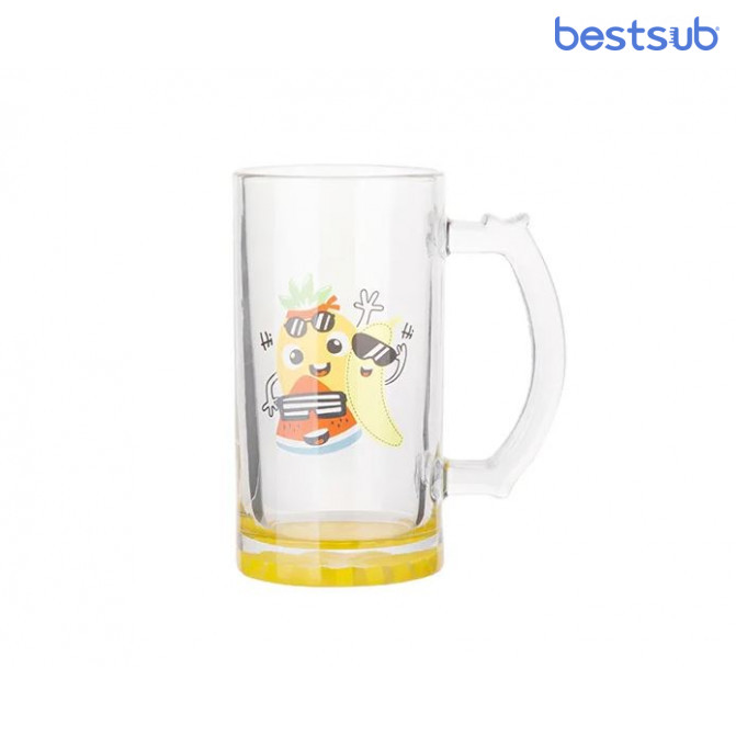 Cană pentru sublimare 16oz transparenta din sticla de bere cu fundul galben BestSub BN1CD-YL