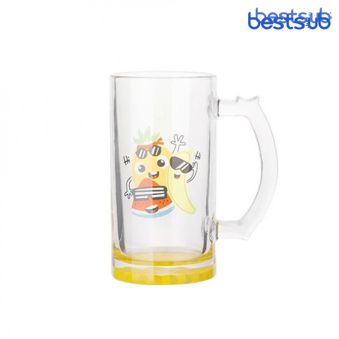Cană pentru sublimare 16oz transparenta din sticla de bere cu fundul galben BestSub BN1CD-YL