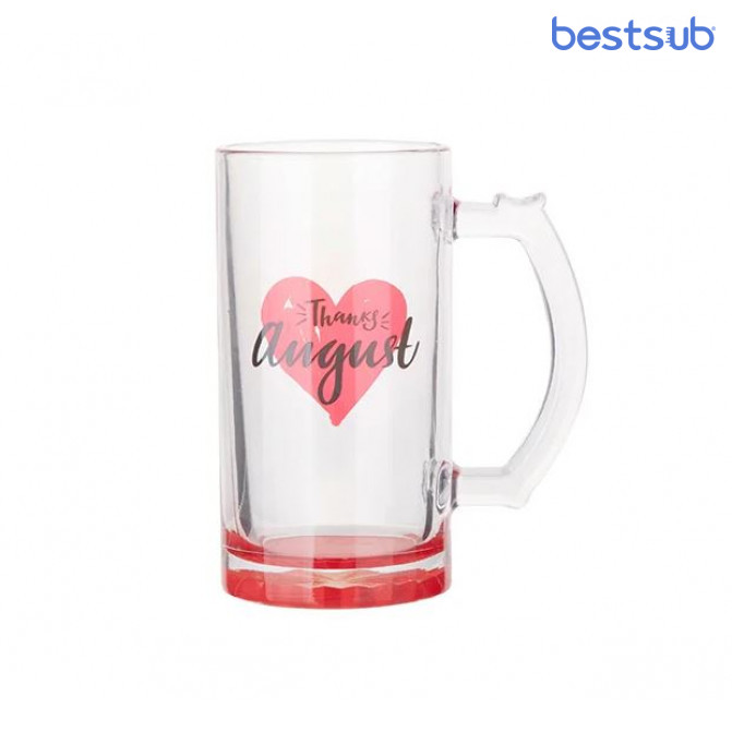 Кружка пивная стеклянная, прозрачная для сублимации 16oz с красным дном BestSub BN1CD-RD