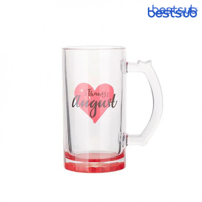 Кружка пивная стеклянная, прозрачная для сублимации 16oz с красным дном BestSub BN1CD-RD