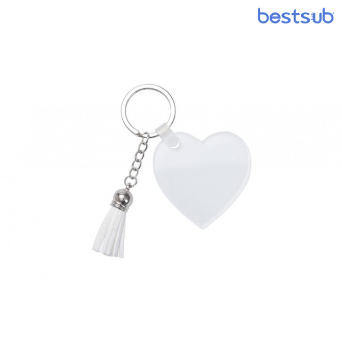 Breloc acrilic pentru sublimare in forma de inima cu ciucuri (50mm*50mm*0.4cm) BestSub AKYA06N-LSWH