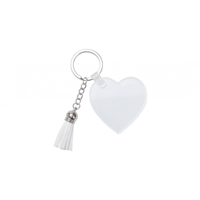Breloc acrilic pentru sublimare in forma de inima cu ciucuri (50mm*50mm*0.4cm) AKYA06N-LSWH