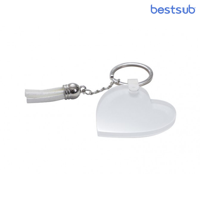 Breloc acrilic pentru sublimare in forma de inima cu ciucuri (50mm*50mm*0.4cm) BestSub AKYA06N-LSWH