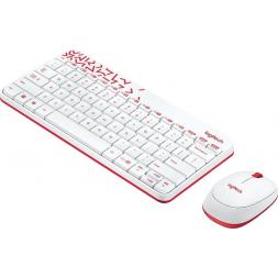 Клавиатура + Мышь Wireless Logitech MK240 Nano, Compact, Spill-resistant, Auto-sleep, White/Vivid Red