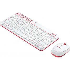 Tastatura + Mouse Wireless Logitech MK240 Nano, Compact, Spill-resistant, Auto-sleep, White/Vivid Red