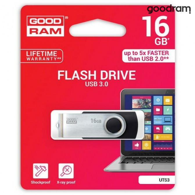 USB Flash 16Gb  USB3.0  GoodRAM  UTS3 TWISTER Black  (Read 60 MByte/s, Write 20 MByte/s)