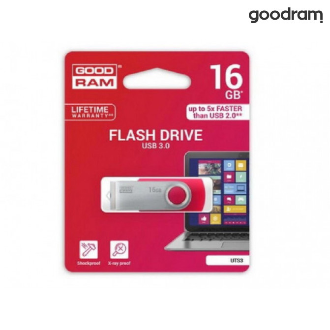 USB Флэш 16Gb  USB3.0  GoodRAM  UTS3 TWISTER Red  (Read 60 MByte/s, Write 20 MByte/s)