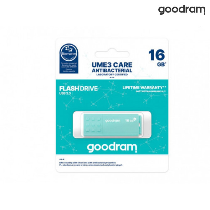 USB Флэш 16Gb  USB3.0  GoodRAM  UME3 CARE Antibacterial (Read 60 MByte/s, Write 20 MByte/s)  UME3-0160CRR11