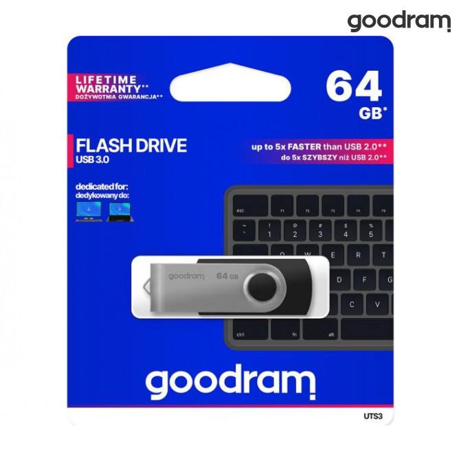 USB Флэш 64Gb  USB3.0  GoodRAM UTS3 TWISTER Black UTS3-0640K0R11