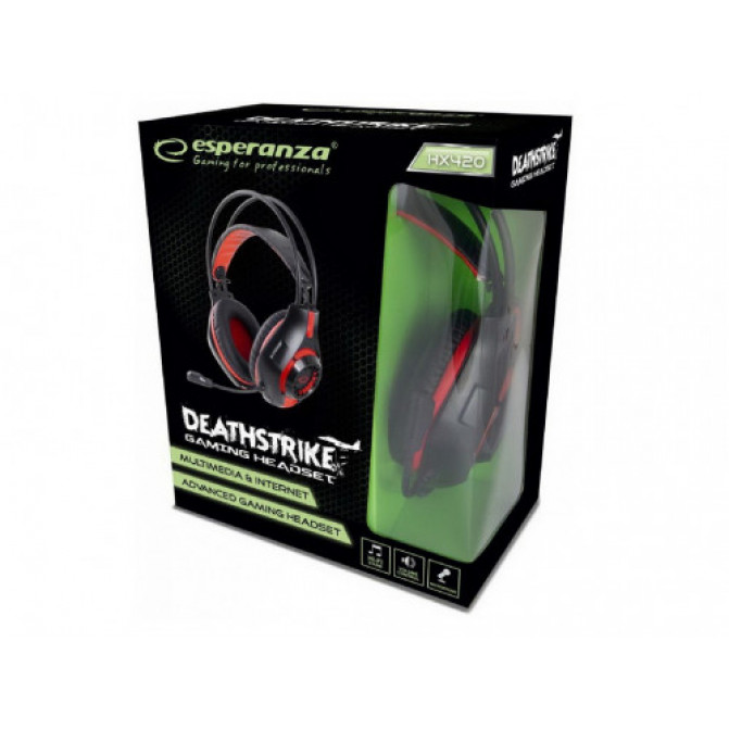 Наушники игровые Esperanza DEATHSTRIKE EGH420R, Red LED backlight