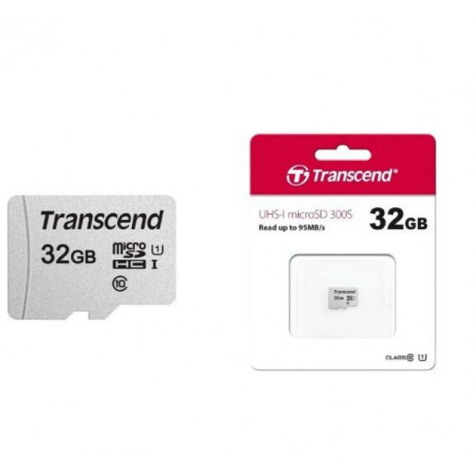 Карта памяти 32GB MicroSD (Class 10) UHS-I (U1) , Transcend "TS32GUSD300S" (R/W:95/45MB/s)