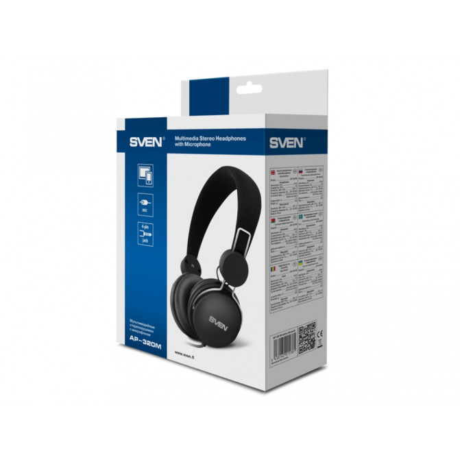 Căști SVEN AP-320M Black, cu microfon on the cable, 4pin 3.5mm mini-jack, cable 1.2m