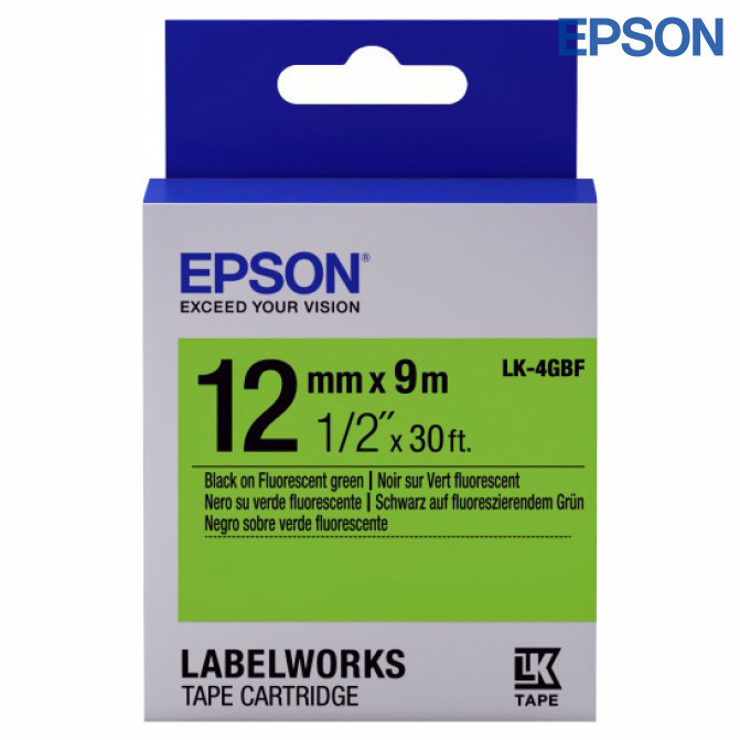 Картридж с лентой Label Epson LK-4GBF Fluorescent Black/Green 12/9 Original