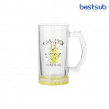Cană pentru sublimare 16oz transparenta din sticla de bere cu fundul lemon-galben BestSub BN1CD-LMY