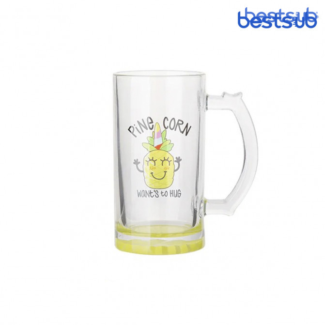 Cană pentru sublimare 16oz transparenta din sticla de bere cu fundul lemon-galben BestSub BN1CD-LMY