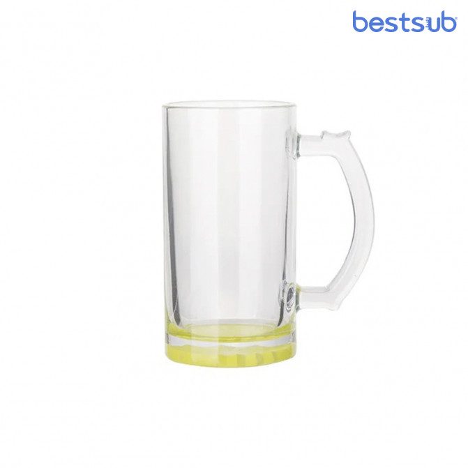 Cană pentru sublimare 16oz transparenta din sticla de bere cu fundul lemon-galben BestSub BN1CD-LMY