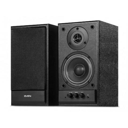 Boxe SVEN SPS-702 Black leather,  2.0 / 2x20W RMS, headphone jack, wooden, (4"+3/4")