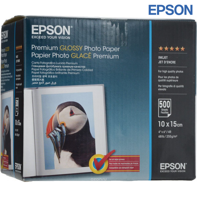 Фотобумага 4R 255 гр Глянцевая Премиум 500 листов Epson C13S041826