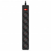 Сетевой фильтр SVEN SF-06E, 6 Sockets, 1.8m, flame-retardant material Black