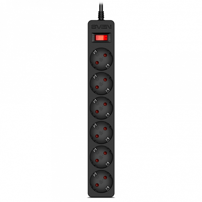 Filtru de rețea SVEN SF-06E, 6 Sockets, 1.8m, flame-retardant material Black