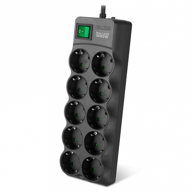 Filtru de rețea SVEN SF-10E-16, 10 Sockets, Children protection, 1.8m, ABS plastic, Black