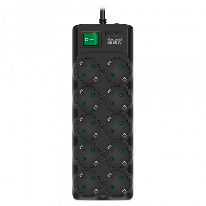 Filtru de rețea SVEN SF-10E-16, 10 Sockets, Children protection, 3m, ABS plastic, Black