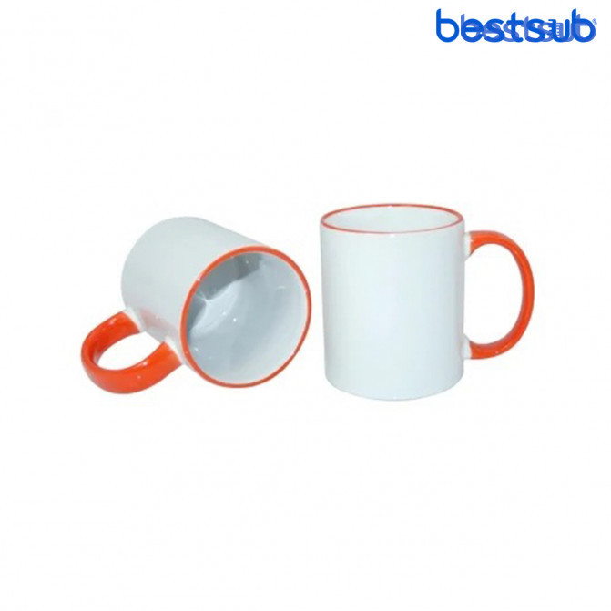 Кружка для сублимации белая с оранжевым  краем и оранжевой ручкой 11oz BestSub B11BA-03