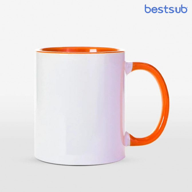 Кружка для сублимации белая с оранжевым  краем и оранжевой ручкой 11oz BestSub B11BA-03