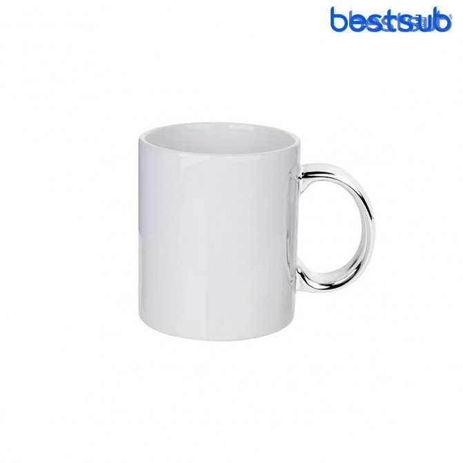 Кружка для сублимации белая с серебряной ручкой 11oz BestSub B101-DHS