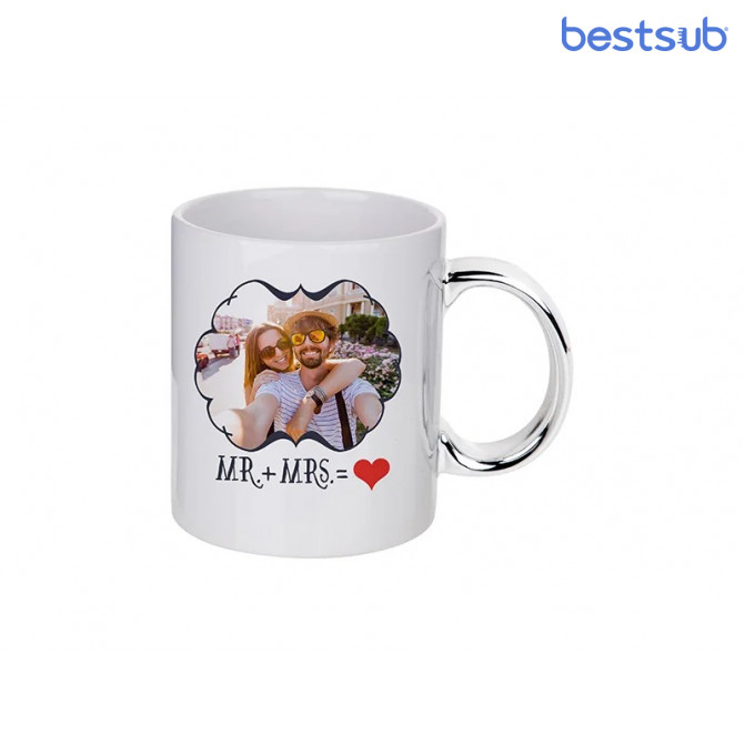 Кружка для сублимации белая с серебряной ручкой 11oz BestSub B101-DHS