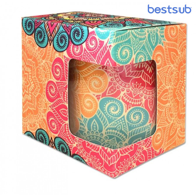 Коробка подарочная для кружки с окошком 11oz для сублимационной печати BestSub WFBH16 (10,5cm*10cm*10cm)
