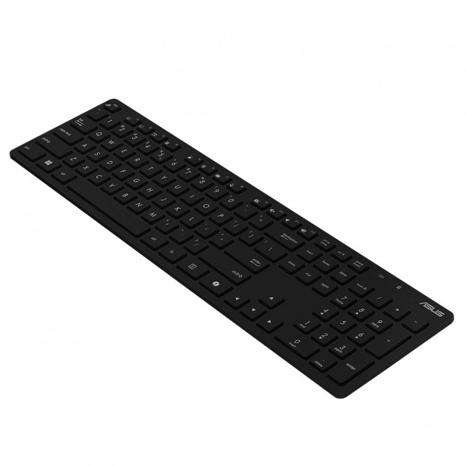 Клавиатура + Мышь Wireless Asus W5000, 13 Fn keys, Ultra thin, Metal-like finish, Silent, 800-1600dpi, 3 buttons, 1xAA/2xAAA, 2.4Ghz, EN/RU, Black