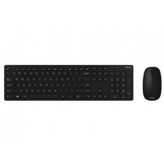 Клавиатура + Мышь Wireless Asus W5000, 13 Fn keys, Ultra thin, Metal-like finish, Silent, 800-1600dpi, 3 buttons, 1xAA/2xAAA, 2.4Ghz, EN/RU, Black