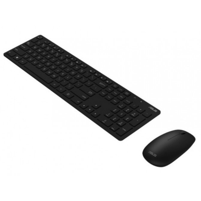 Клавиатура + Мышь Wireless Asus W5000, 13 Fn keys, Ultra thin, Metal-like finish, Silent, 800-1600dpi, 3 buttons, 1xAA/2xAAA, 2.4Ghz, EN/RU, Black