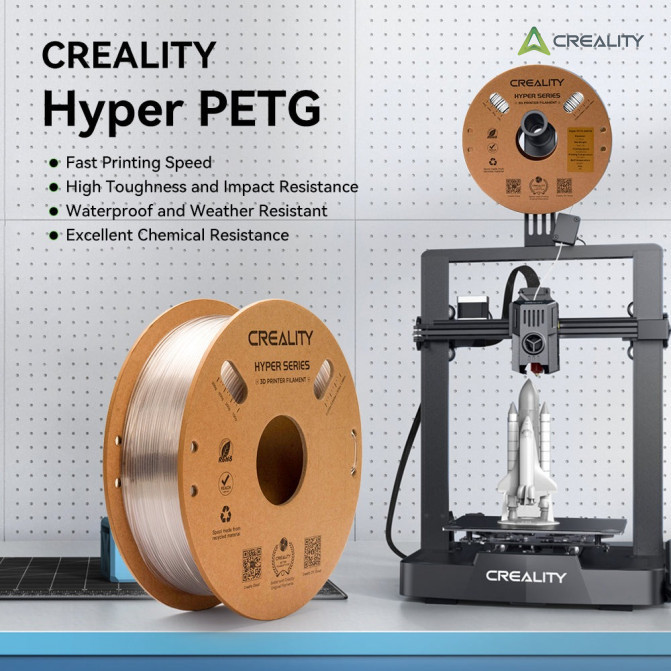 Filament PETG 2kg White, Creality, Hyper, pentru imprimanta 3D