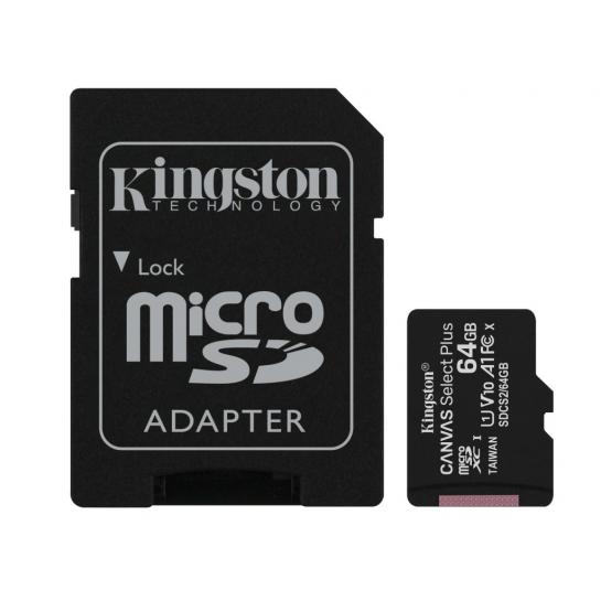 Карта памяти 64GB microSD, Kingston Class10 A1 UHS-I + SD адаптер