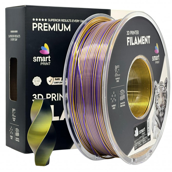 Filament pentru imprimanta 3D Smart Print FG-S108-E1, Silk PLA, Black-Gold-Purple, 1.75 мм, 1кг