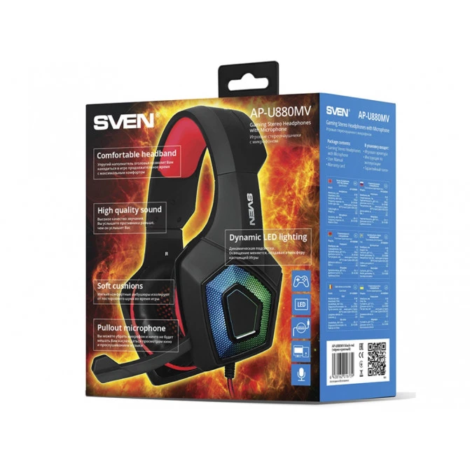 Căști SVEN AP-U880MV, de gaming cu microfon, 2.2m, Black/Red