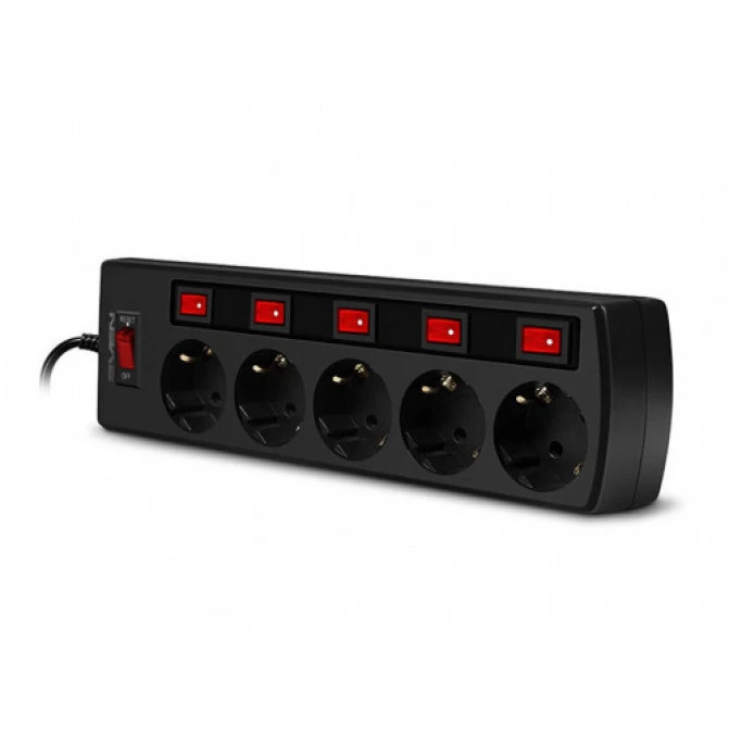 Сетевой фильтр SVEN SF-05PL, 5 Sockets, 1.8m, individual switches, Black