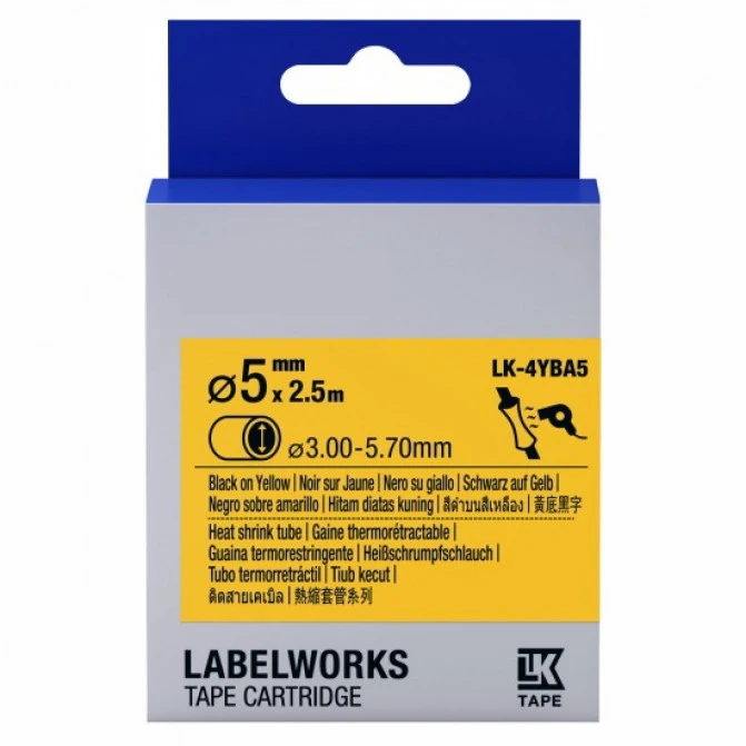 Cartuş Label Epson Heat Shrink Tube LK-4YBA5(BLK-3YBA5) Black/Yellow 5mm*2,5m Prospect