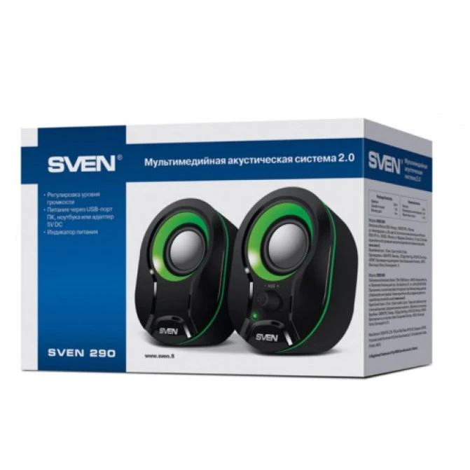 Колонки SVEN 290 Black/Green, 5w, USB power, DC 5V