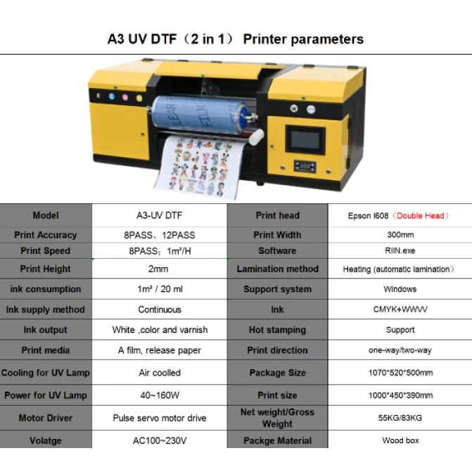 UV DTF принтер для рулонной печати (CMYK+White+Varnish) с встроенным ламинатором 30 см