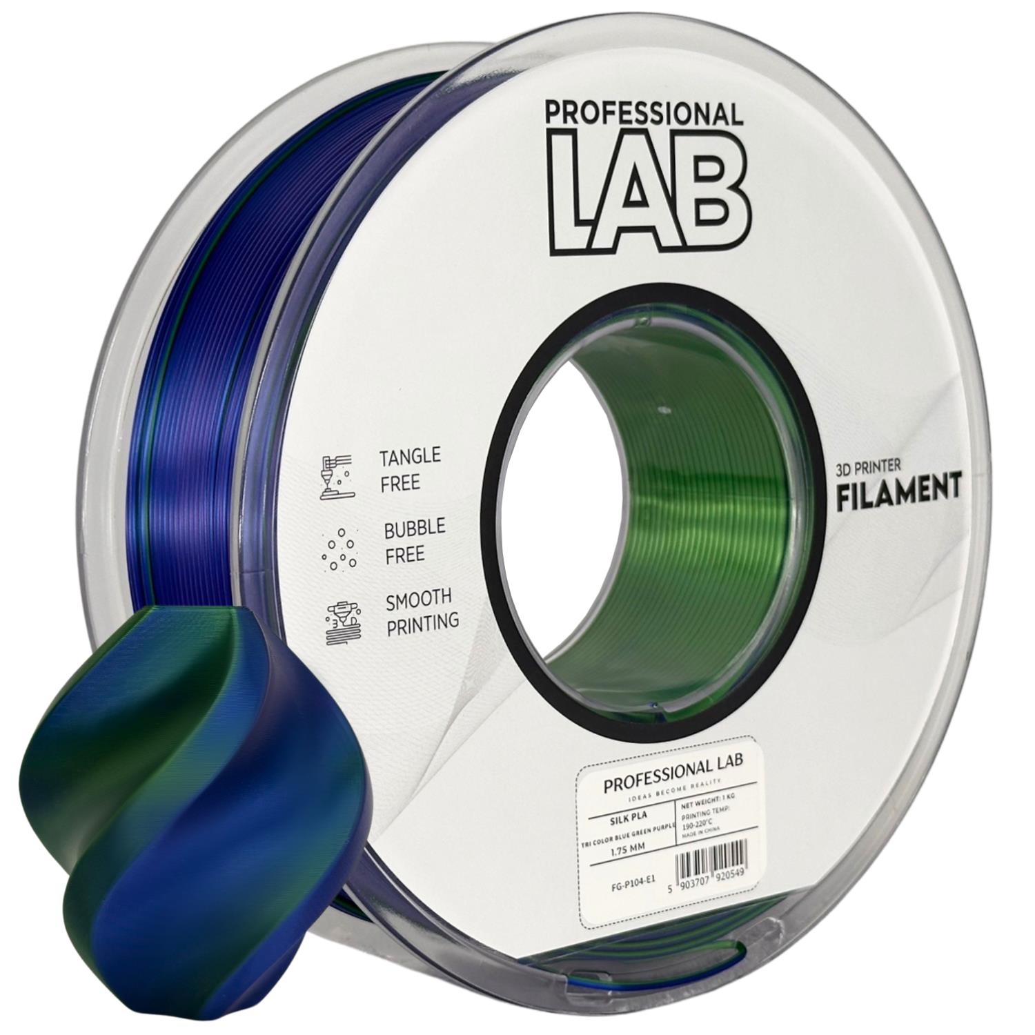 Філамент для 3D-принтера Prof. Lab Silk PLA, триколірний, синій, зелений, фіолетовий,